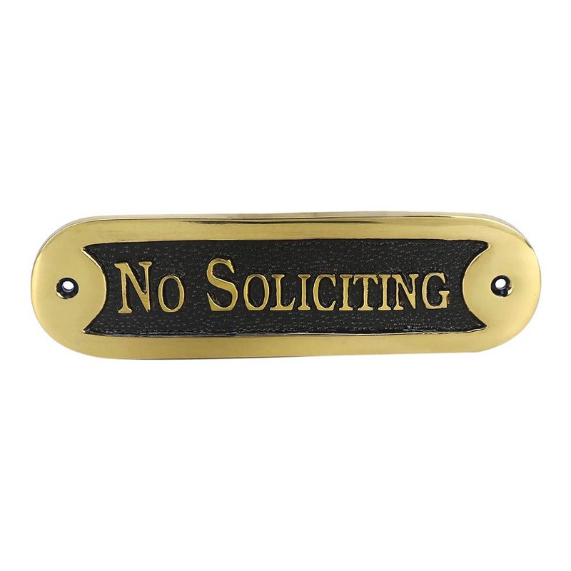 A29 Rectangular No Soliciting Door Sign Plate, Blackened Brass Finish Door Sign for Homes Offices Shop Cafe Stores, Easy Diy Installation for Indoors and Outdoors Decor(6 1/4 X 1 3/4 Inches) - Image 1